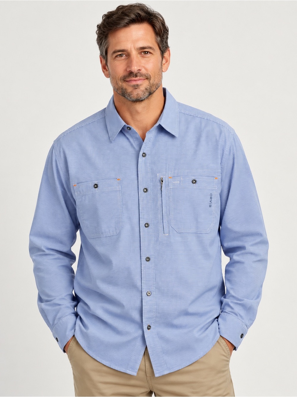 Orvis River Guide Shirt Men’s XL Blue Gingham Stretch Long Sleeve FishingOutdoor